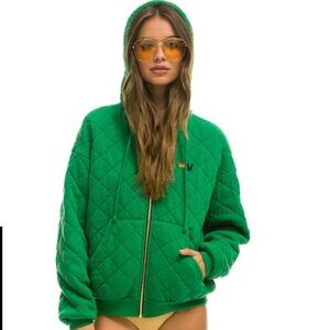 Aviator nation Green Quilted Hoodie, size large! 🌈💚